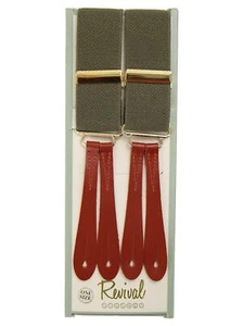 1940s Vintage Style Khaki Green Button Trouser Braces Real Leather - Picture 1 of 3