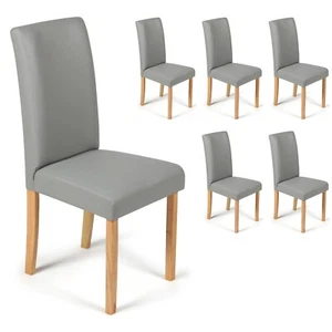6 Grey Dining Chairs Faux Leather Padded Seat Wood Legs Dining Kitchen Torino - Picture 1 of 6