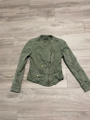 Bebe Full Zip Fitted Lightweight Asymmetrical Jacket Olive Green Women’s S Green - Image 1 of 4