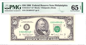 1990 $50 Federal Reserve **STAR** Note Philadelphia PMG 65EPQ #C01495412* - Picture 1 of 2