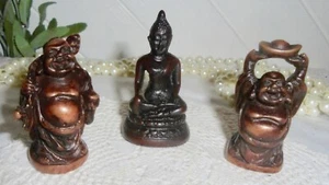 3 Asian Buddha Figurines Resin Vintage Good Luck 6cms Tall REDUCED - Picture 1 of 4