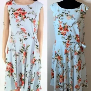 Vestido Chelsea Rosa Azul Aqua Multicolor Estampado Floral Ajuste Acampanado Línea A ~ 6 M3020 - Imagen 1 de 21