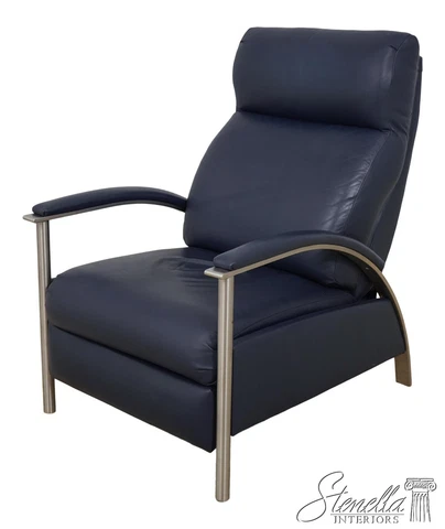 F60152EC: ETHAN ALLEN Modern Design Blue Leather & Chrome Lounge Chair	 Cover