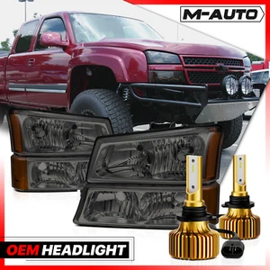 Pair Smoke Headlight+6500K LED Bulb w/Driving Lamp DRL for 03-07 Chevy Silverado - Picture 1 of 16