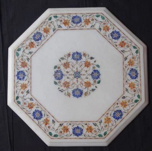 18" white Marble table semi precious stones fine inlay art handcrafted work - Picture 1 of 1
