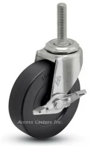 2STCRSB-605 2" Swivel Caster w Brake, Soft Rubber, 3/8-16 X 1-1/2 Threaded Stem - Picture 1 of 1