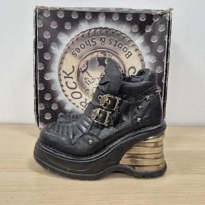New Rock M.8330 Skull Day Death Leather Chunky Wedge Platform Boots Uk 6 Eu 39 - Picture 1 of 13