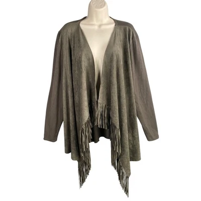 Cárdigan Boho Chic para Mujer 2X Imitación Gamuza Tejido Flecos Capas Western Lagenlook Foto 1 de 4
