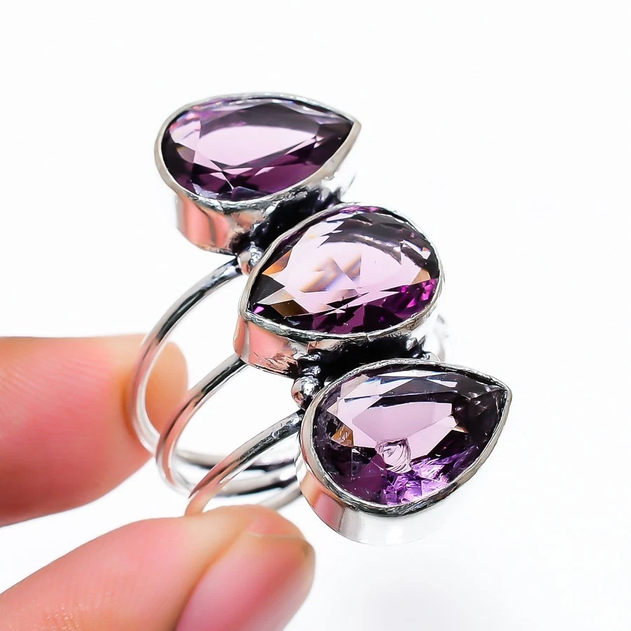 Purple Amethyst Gemstone Handmade 925 Sterling Silver All Size Ring For Gift - Image 1 of 1