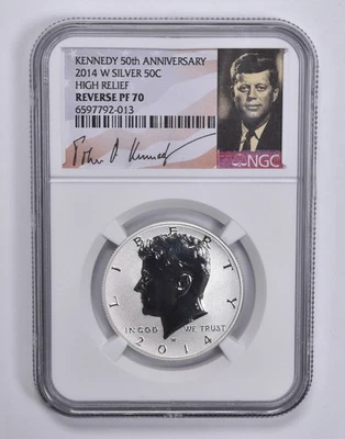 PF70 Reverse Proof SILVER 2014-W HR Kennedy Half Dollar NGC Sig Lbl *6324 - Image 1 of 4