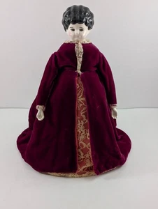 Antike Porzellan Deutsche Porzellan Kopf Niedrige Stirn Puppe Samt Spitze 13,5 Zoll - Bild 1 von 18