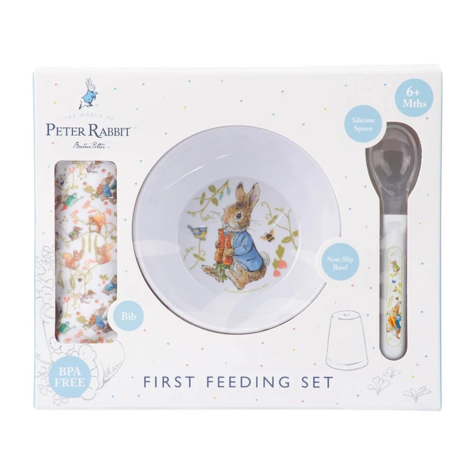 World of Beatrix Potter Peter Rabbit 3pc First Feeding Set Bib Bowl Spoon