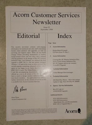 Acorn Customer Services Newsletter - November 1994 - Image 1 of 4
