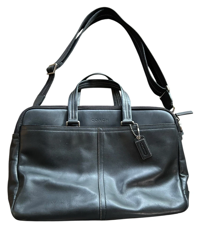 COACH Business Bag 2way F70707 Black Leather Crossbody Messenger Suitcase Read - Image 1 of 4
