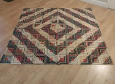 vintage log cabin quilt. Possibly from the 18th century. - Image 1 of 4