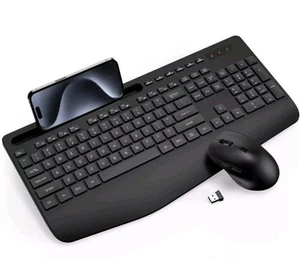Rechargable Wireless Keyboard and Mouse Ergonomic Combo 2.4G Full-Sized Quiet - Picture 1 of 6