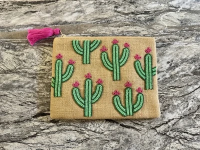 Mud Pie Cactus Beaded Jute Bag HA0126 - Image 1 of 4