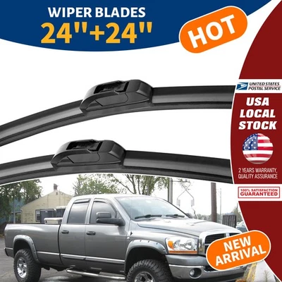 OEM QUALITY Windshield Black Wiper Blades 24"+24" For Dodge Ram 3500 2002-2008 — 第 1/4 张图片
