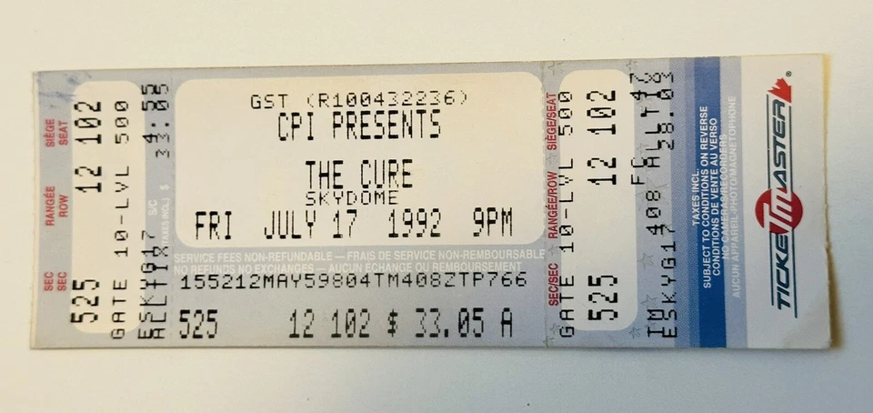 The Cure original concert ticket 1992 - Image 1 of 1