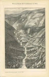 Pizarra CORRECCIÓN DE AGUAS / CONSTRUCCIÓN DE RÍOS / CONSTRUCCIÓN DE TORNEROS 1897 grabado en madera original - Imagen 1 de 1