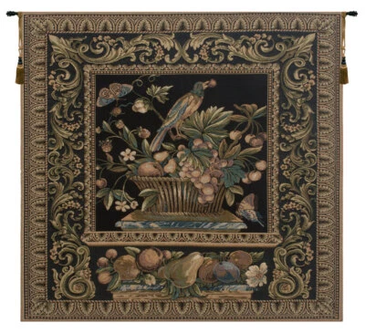 The Jay Floral Still Life Bird Belgian Tapestry Wall Art Hanging New 27x27 inch - Image 1 of 4