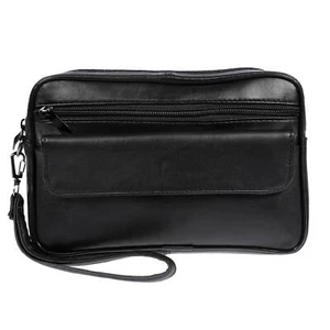 XL echt Leder Herren Handgelenktasche Herrentasche Tasche Smartphonefach Schwarz - Picture 1 of 10