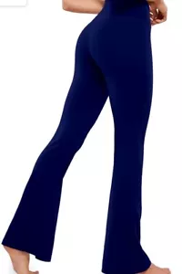 JADD Womens Small Navy Flare Yoga Pants with Pockets Crossover High Waisted - Picture 1 of 10