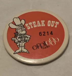 Vintage Steak Out CFPL Radio Button Pin (London Ontario, Canada) Contest Pinback - Picture 1 of 4