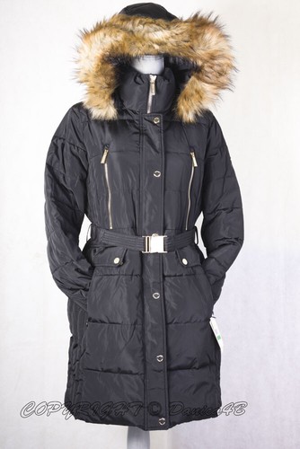 Michael Kors Parka imbottito con cappuccio e pelliccia sintetica e cintura L nero