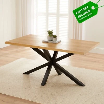 THE FURNITURE MARKET Modern Industrial Oak 1.6m Dining Table – 6 Seater – FACTORY SECOND - AY16-IND
