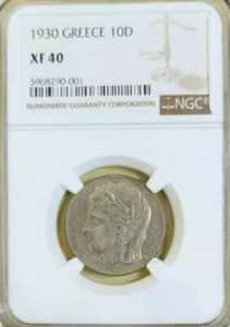 1930 GREECE SILVER 10 DRACHMAI DEMETER NGC XF 40 SCARCE GREAT COIN - Picture 1 of 4