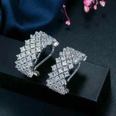 2.00 Ct Round Cut Real Moissanite Huggie Hoop Earrings 14k White Gold Plated - Image 1 of 3