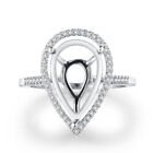 10K White Gold Pear 14X9mm 100% Genuine Diamond Semi Mount Handmade Ladys Ring