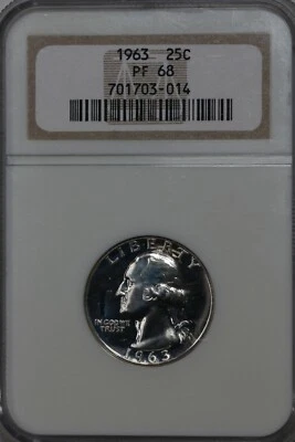 1963 NGC PF68  Washington Quarter, Silver 25 Cents (0.25) - Image 1 of 2