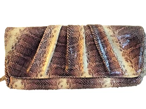 NEW***LAUREN MERKIN Clutch HANDBAG Snake brown ivory!! - Picture 1 of 5