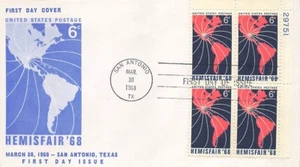 1340 6c HEMISFAIR '68 - Unknown #40 - Plate block of 4 - Foto 1 di 1