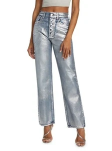NEU mit Etikett Derek Lam Denim Mila Mid-Rise Girlfriend Jeans SILBER - Bild 1 von 3
