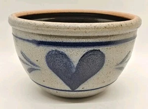 Blue Heart Crock Bowl Salt Glazed, 6.75" X 4" ROWE POTTERY WORKS, 1986 - Picture 1 of 7