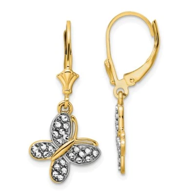 Real 14kt & White Rhodium Diamond Cut Fancy Butterfly Earrings - Image 1 of 4
