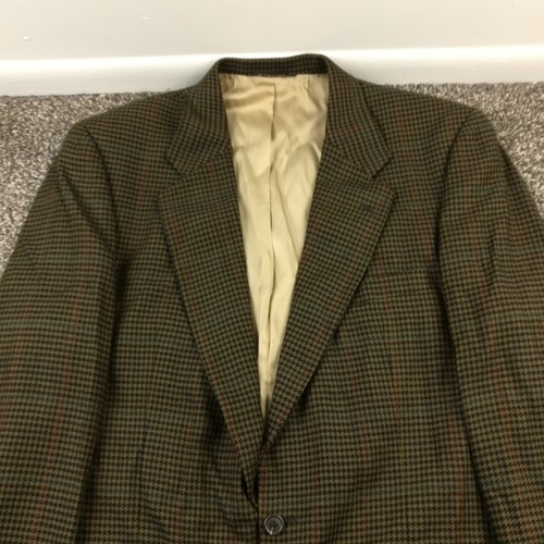 Cappotto sportivo vintage Burberry tweed lana pied de poule verde 46L made in USA