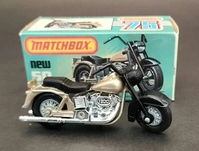 VTG 1980 MATCHBOX SUPERFAST LT GOLD HARLEY DAVIDSON MOTORCYCLE No.50 Mint In Box - Image 1 of 4
