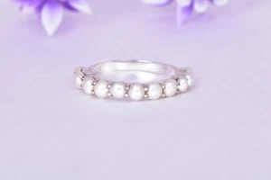 Anillo para mujer de plata esterlina banda de piedra preciosa blanca perla natural - Imagen 1 de 12