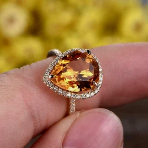 2CT Pear Cut lab-Created Citrine Engagement Ring 14K White Gold Plated - Picture 1 of 5