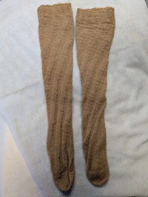 31" Woolen Cable Knit Legwarmers Extra Long High Boot Winter Hunting Socks - Image 1 of 4