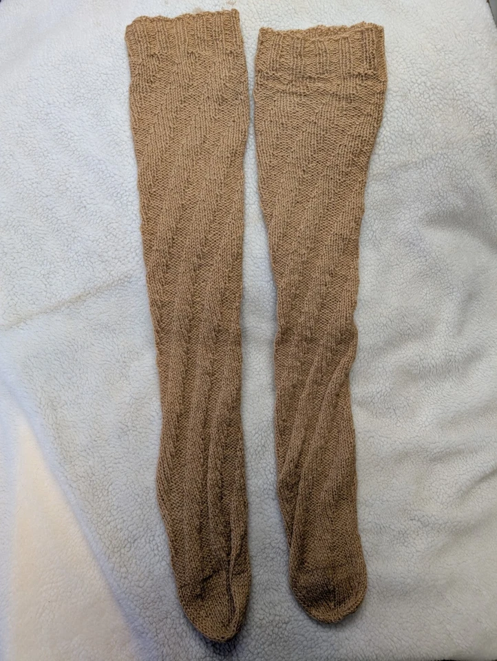 31" Woolen Cable Knit Legwarmers Extra Long High Boot Winter Hunting Socks - Image 1 of 4