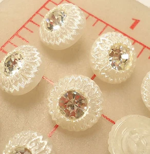 5 Fine Vintage Czech Glass Shank Button Pearl Finish Rhinestone Center 1/2" #466 - Picture 1 of 5