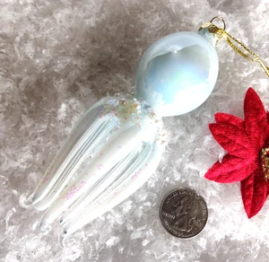 Christmas Ornament HANDBLOWN GLASS Blue Octopus w/ PEARL OCEAN BUBBLES 5" - Picture 1 of 5