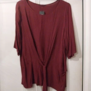 M&S Burgundy Tie Front Effect Top Size 22 - Picture 1 of 4