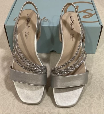LifeStride Joy Women's US 9 M Slingback Silver Blingy Strappy Sandal Soft System - Image 1 of 4