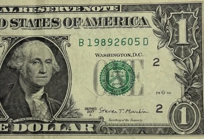 Birthday Note May 26 1989 fancy serial number 1 dollar billB19892605D FW - Image 1 of 4